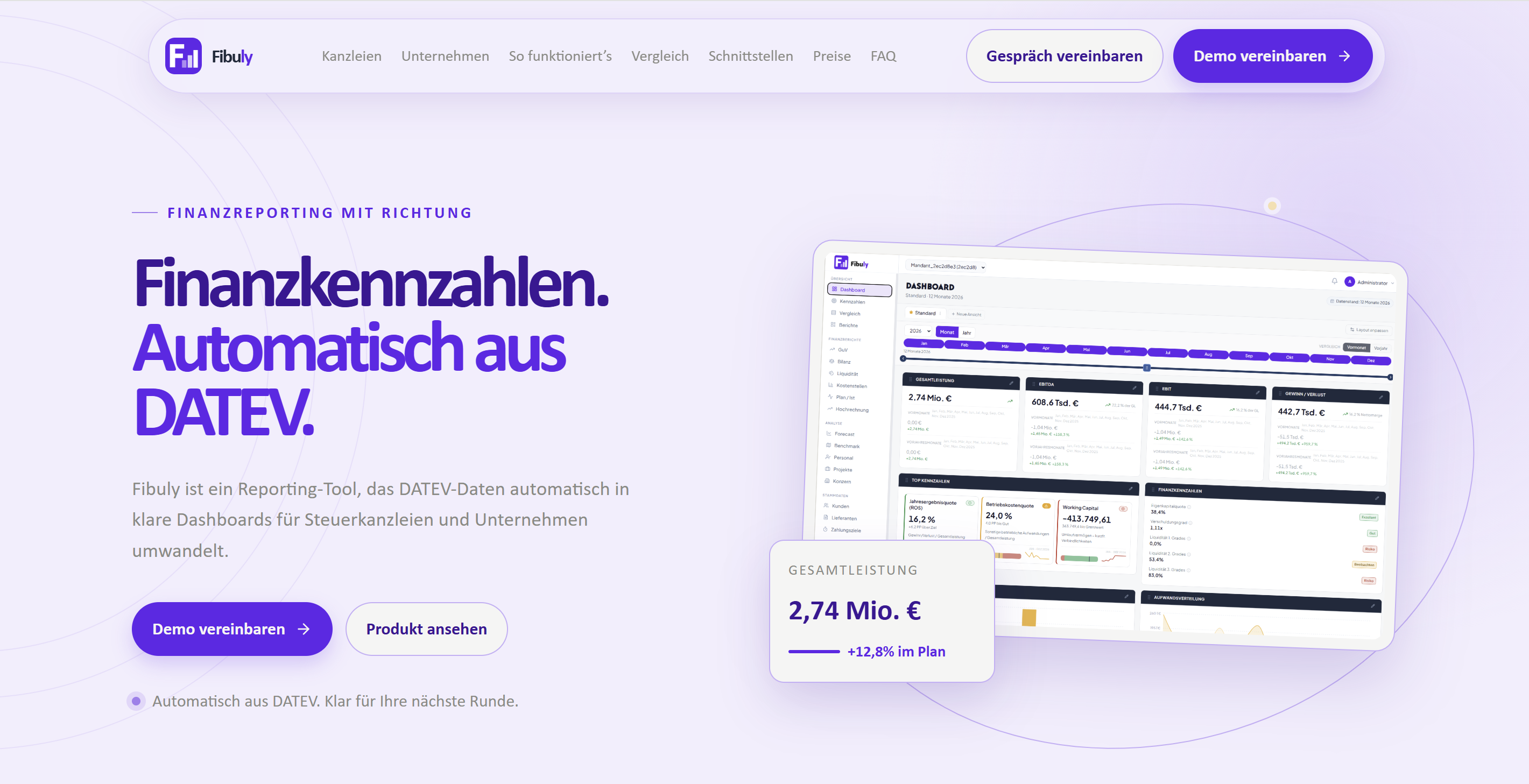 Fibuly Dashboard-Ansicht